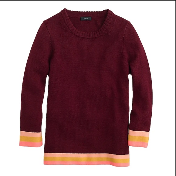 J.Crew Triple Tipped Sweater Burgundy Wool Stripe - Picture 2 of 7